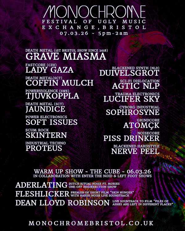 Picture for event Monochrome Festival Opening Night: ADERLATING, FLESHLICKER (AV set), DEAN LLOYD ROBINSON (AV set)